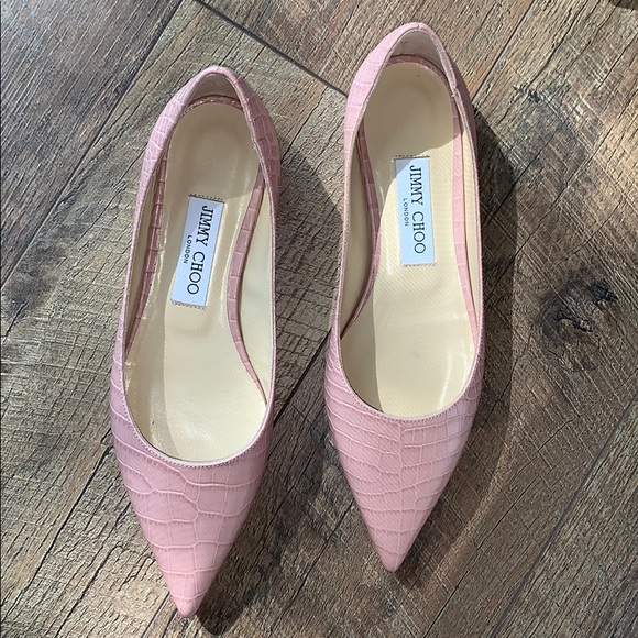 NEW ๐ JIMMY CHOO Croc Embossed Pointed Toe Flats - Picture 7 of 13